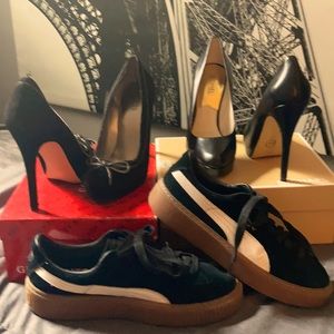Size 9 & 9 1/2 black shoes, heels and sneakers